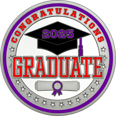 Red "Congratulations Graduate" with Purple 2025, Rim, Tassel & Ribbon